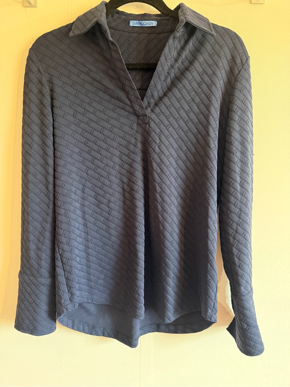 J.McLaughlin Navy Jacquard Textured Stretch Pullover Top Medium